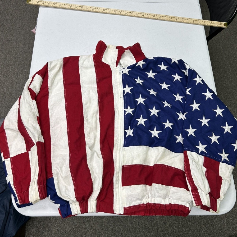 U.S.A. Limited Edition Flag Jacket Unisex M Red White Blue Stars Stripes Zip Up